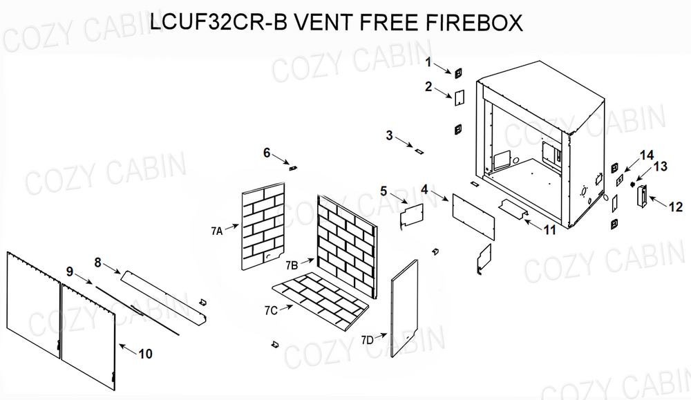 MONESSEN LO-RIDER 32 INCH VENT FREE FIREBOX (LCUF32CR-B)  #LCUF32CR-B